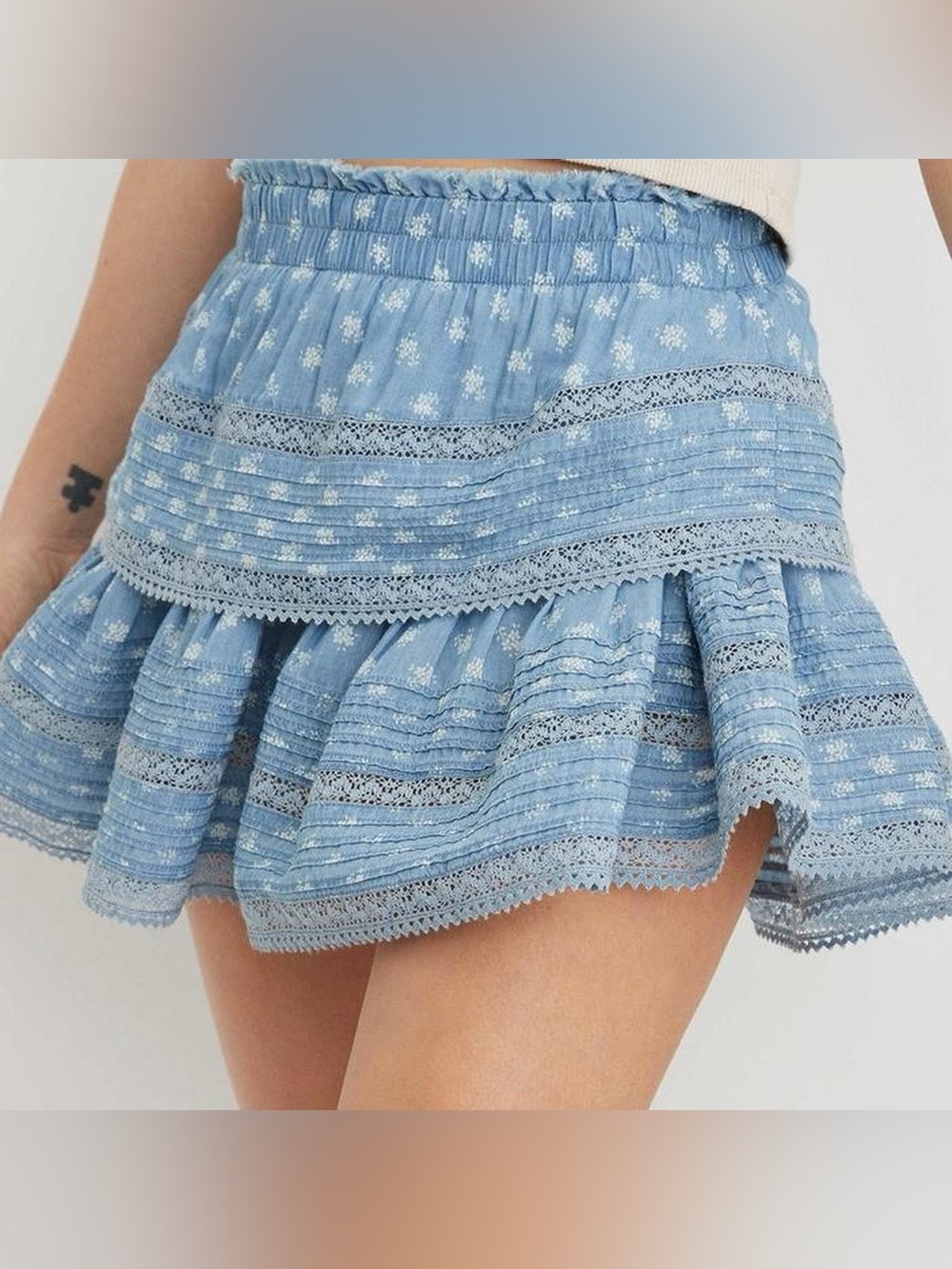 aerie Light Blue Tiered Mini Skirt
